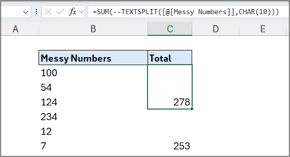 Using unprintable characters as delimiters with TEXTSPLIT