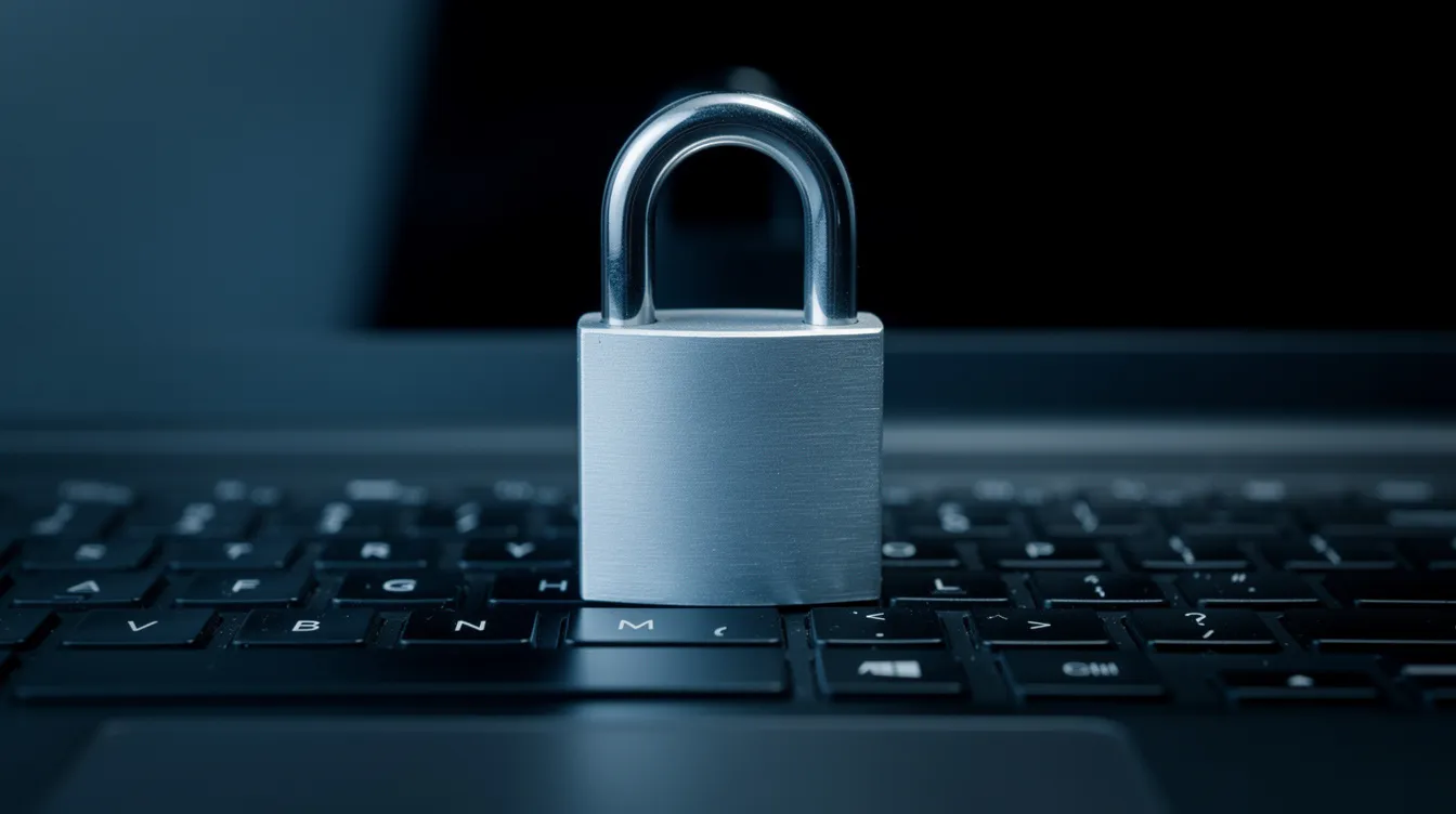The image depicts a padlock resting on a laptop keyboard, symbolizing digital security and the importance of safeguarding online transactions. This visual representation highlights the significance of secure payment methods in international payments and managing multiple currencies.