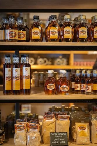 Maple and honey products at a local farm stand located in CT