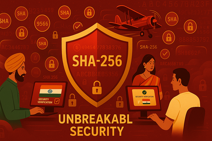 Security shield protecting Aviator provably fair algorithm with SHA256 encryption symbols and Indian gaming elements