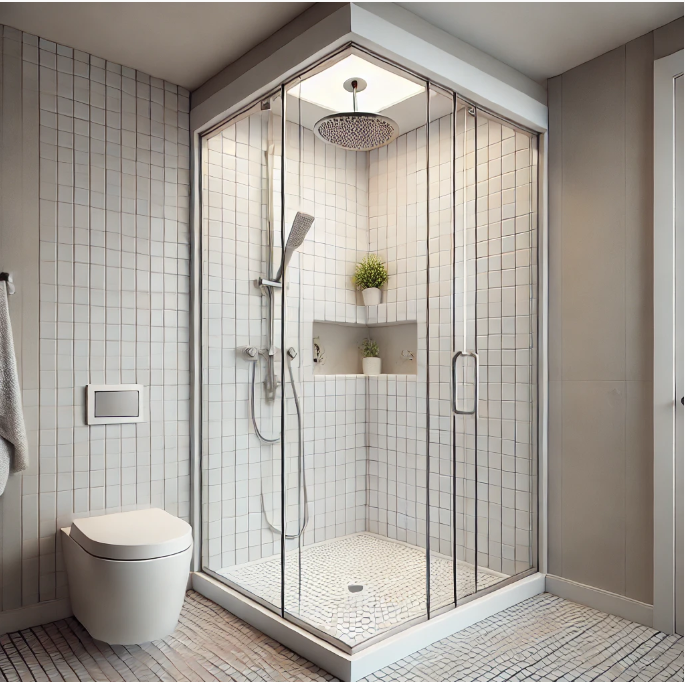 Walk in shower ideas for smaller space using traditional tiles and make the room feel brighter. 