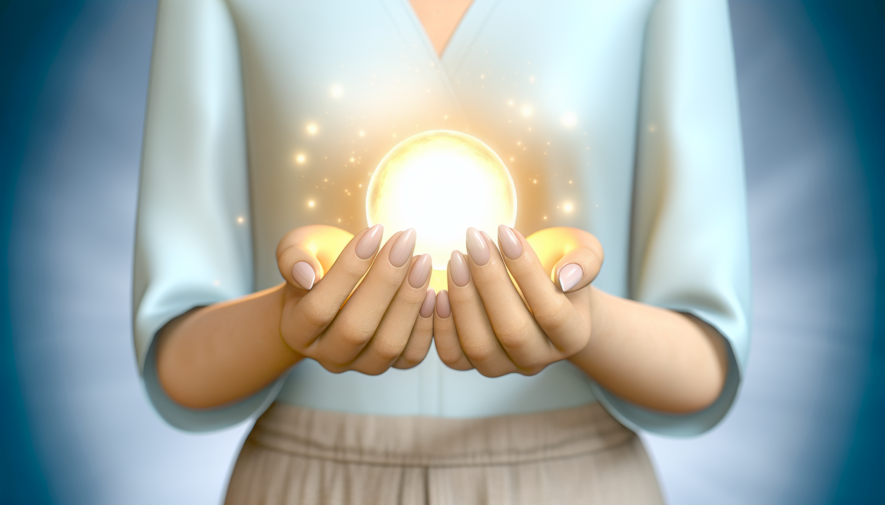 A healer's hands holding a glowing light, symbolizing the healing power and compassion