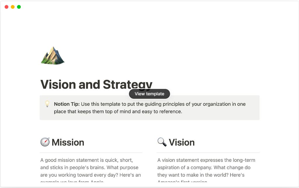 notion template - vision and strategy