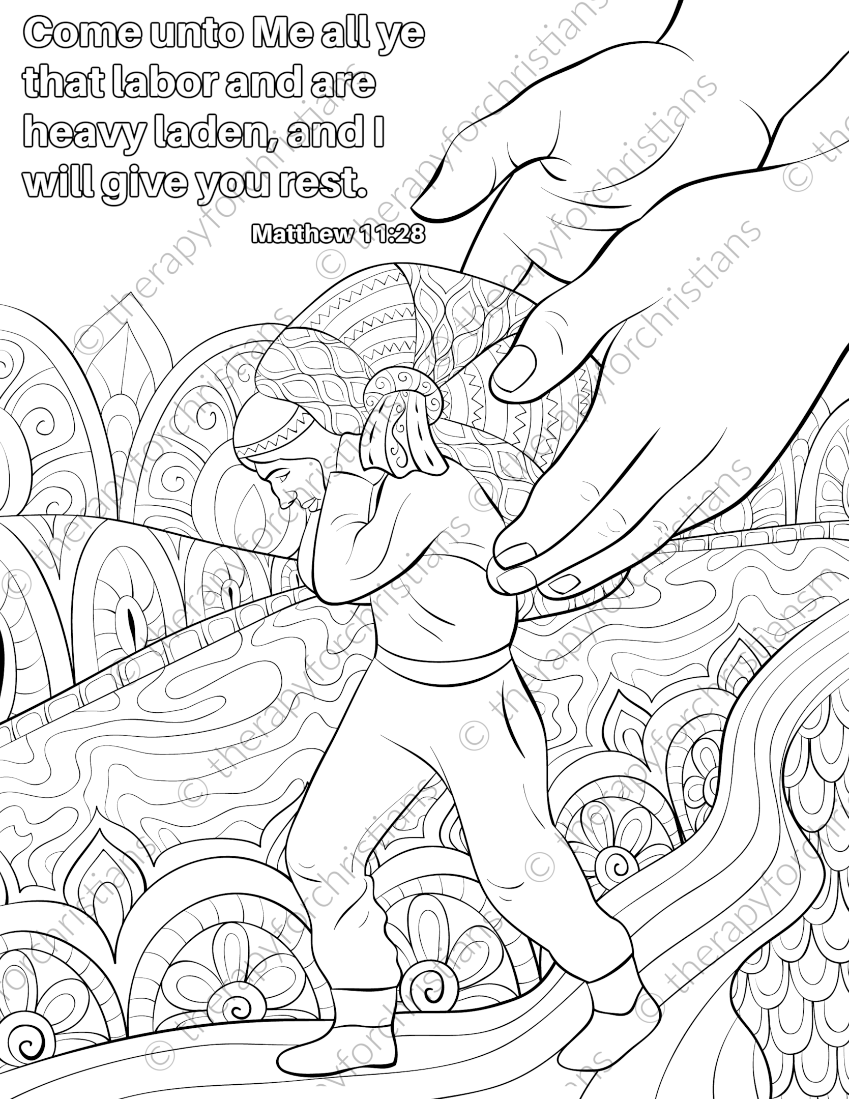 Matthew 11:28 Bible verse coloring pages for adults 