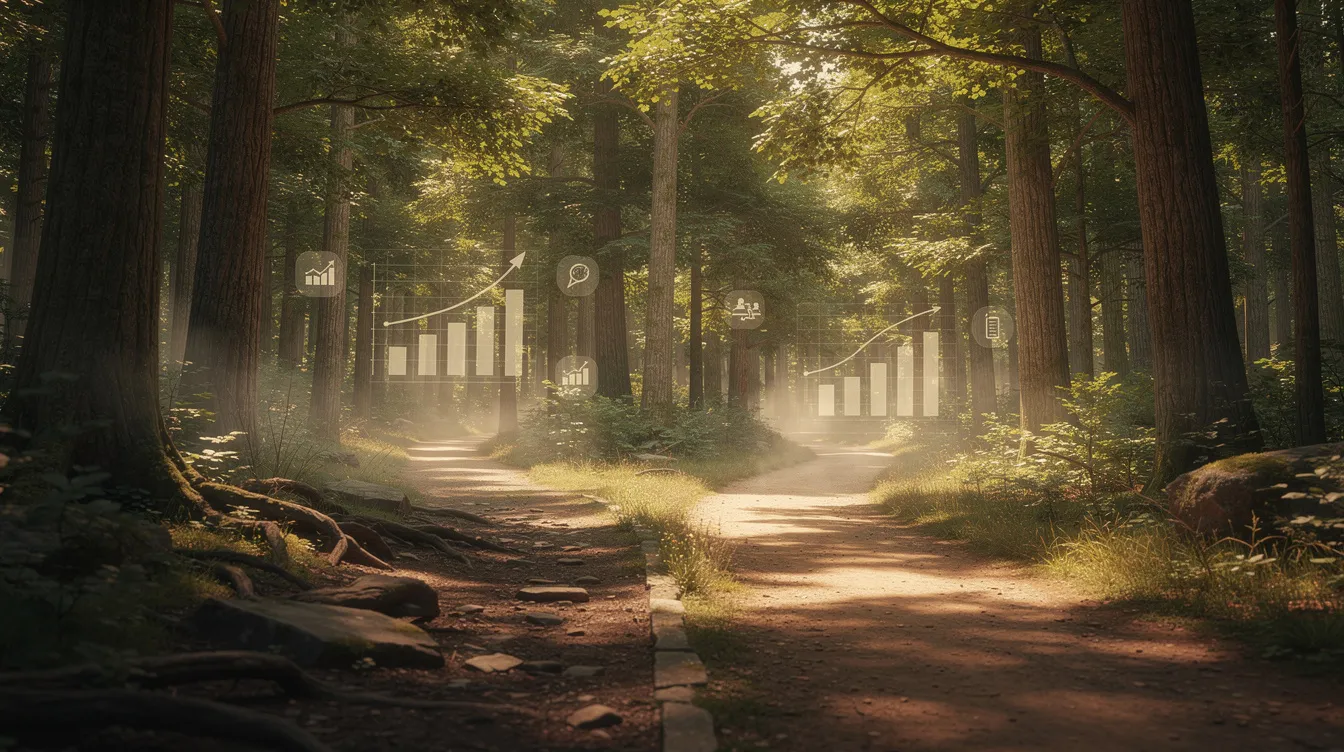 The image depicts two diverging paths through a lush forest, symbolizing different business choices, such as starting a dropshipping business or pursuing a traditional retail model. Each path represents distinct strategies and opportunities in the e-commerce landscape, emphasizing the importance of thorough market research and understanding customer needs for success.