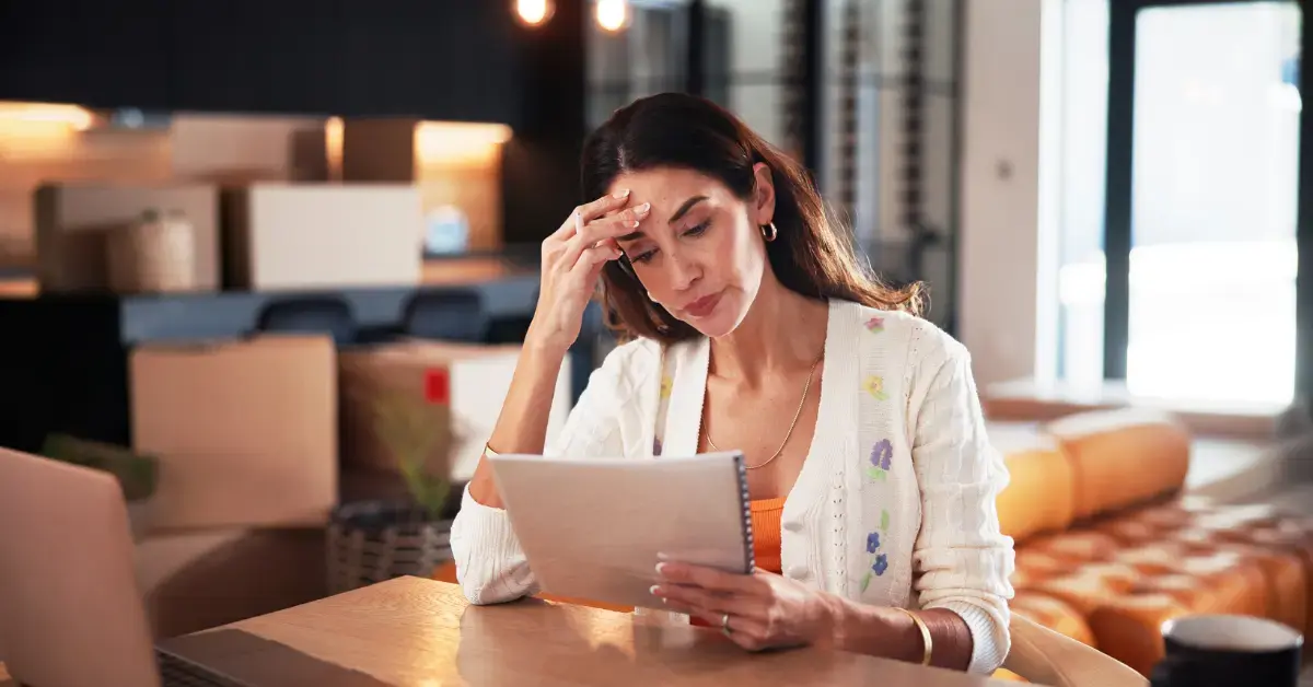 Woman reviewing tax documents related to cancellation of debt income.