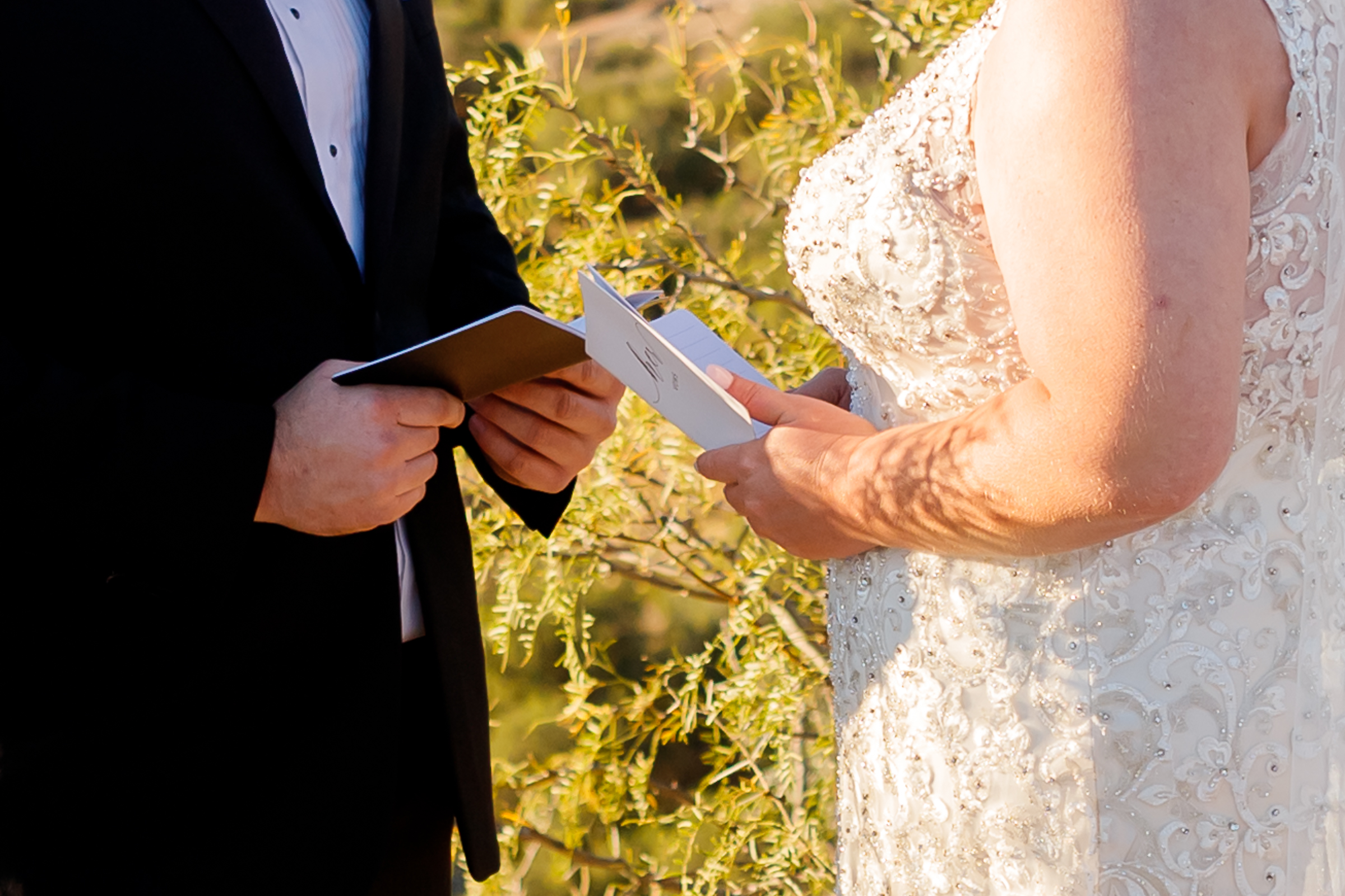A couple reading their vows during their elopement ceremony at Palo Duro Canyon State Park