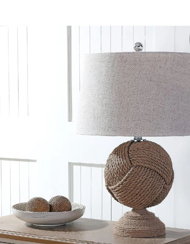 ball of yarn look rattan table lamp