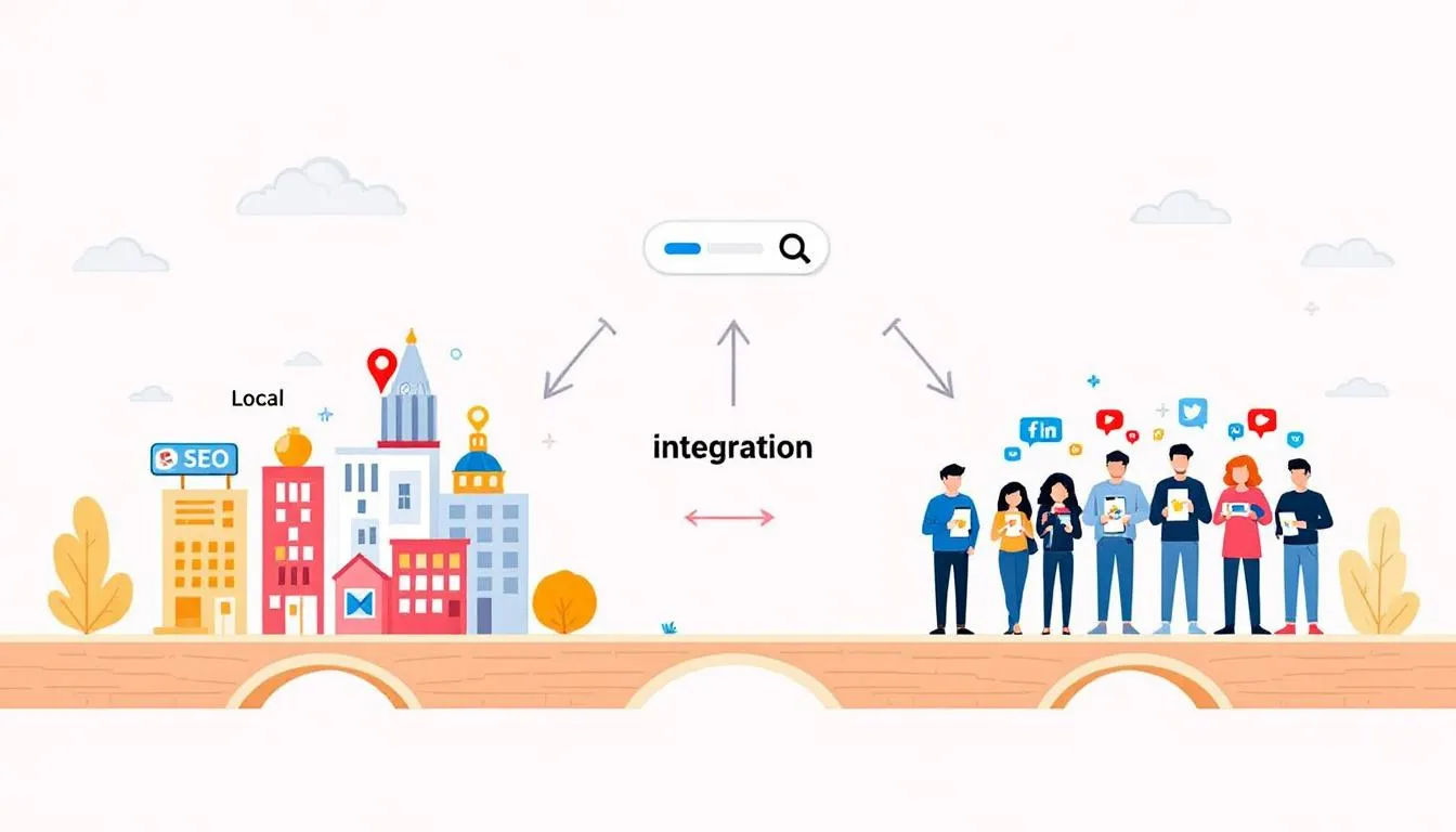 An infographic showing how to integrate local SEO and paid social ads.