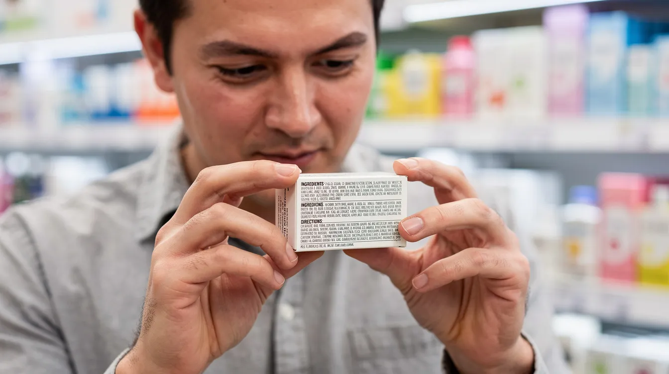 A person is closely examining the small print on a consumer product package, possibly related to hemp derived products or thca legal status. The individual seems focused on understanding the details, which may include information about compliance with state and federal regulations regarding thca products.