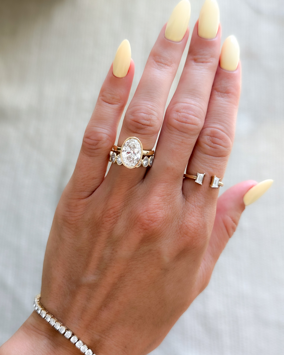 GOODSTONE Penumbra Bezel Set Engagement Ring With Oval Cut Diamond