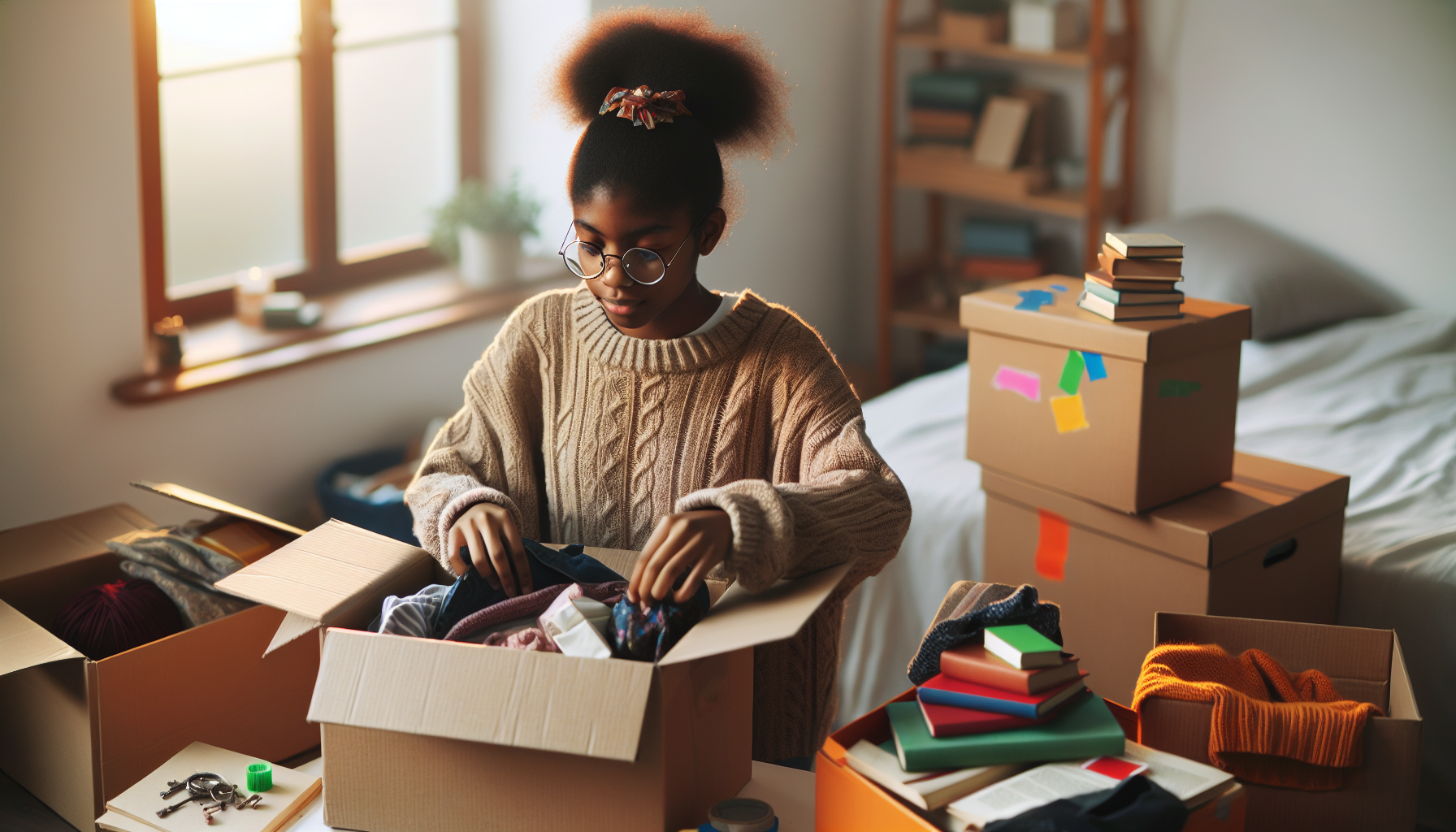 Packing boxes and belongings for student relocation