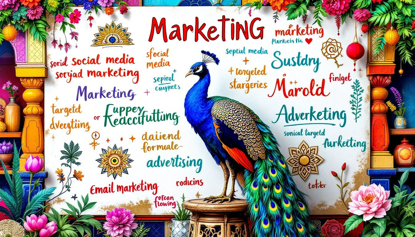 4c1e4bb4 9493 460b 8c84 349d201c96aa Marketing strategies for an online saree business displayed on a whiteboard.