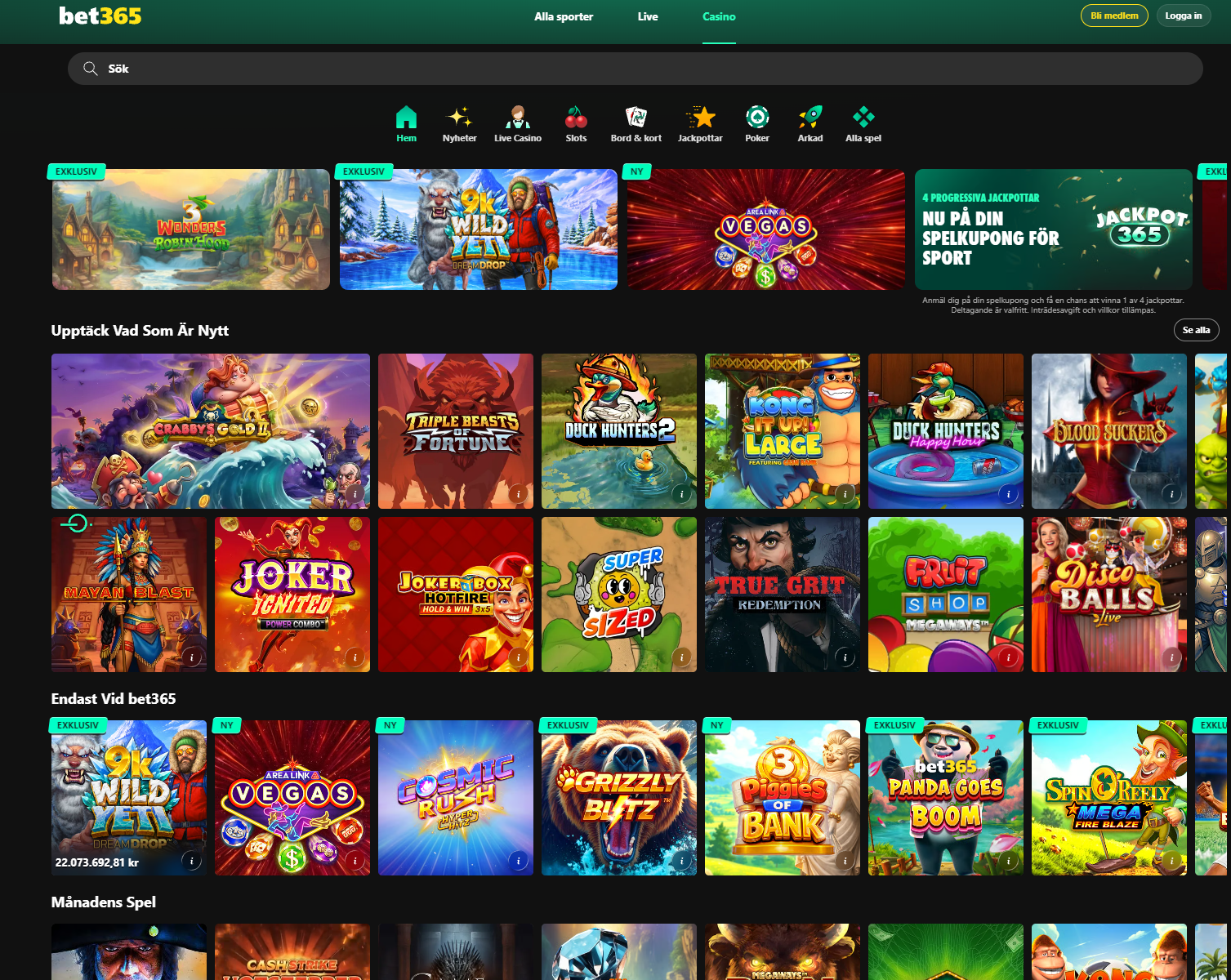 Bet365 Casino med slots, bordsspel, jackpottar, poker och exklusiva casinospel.