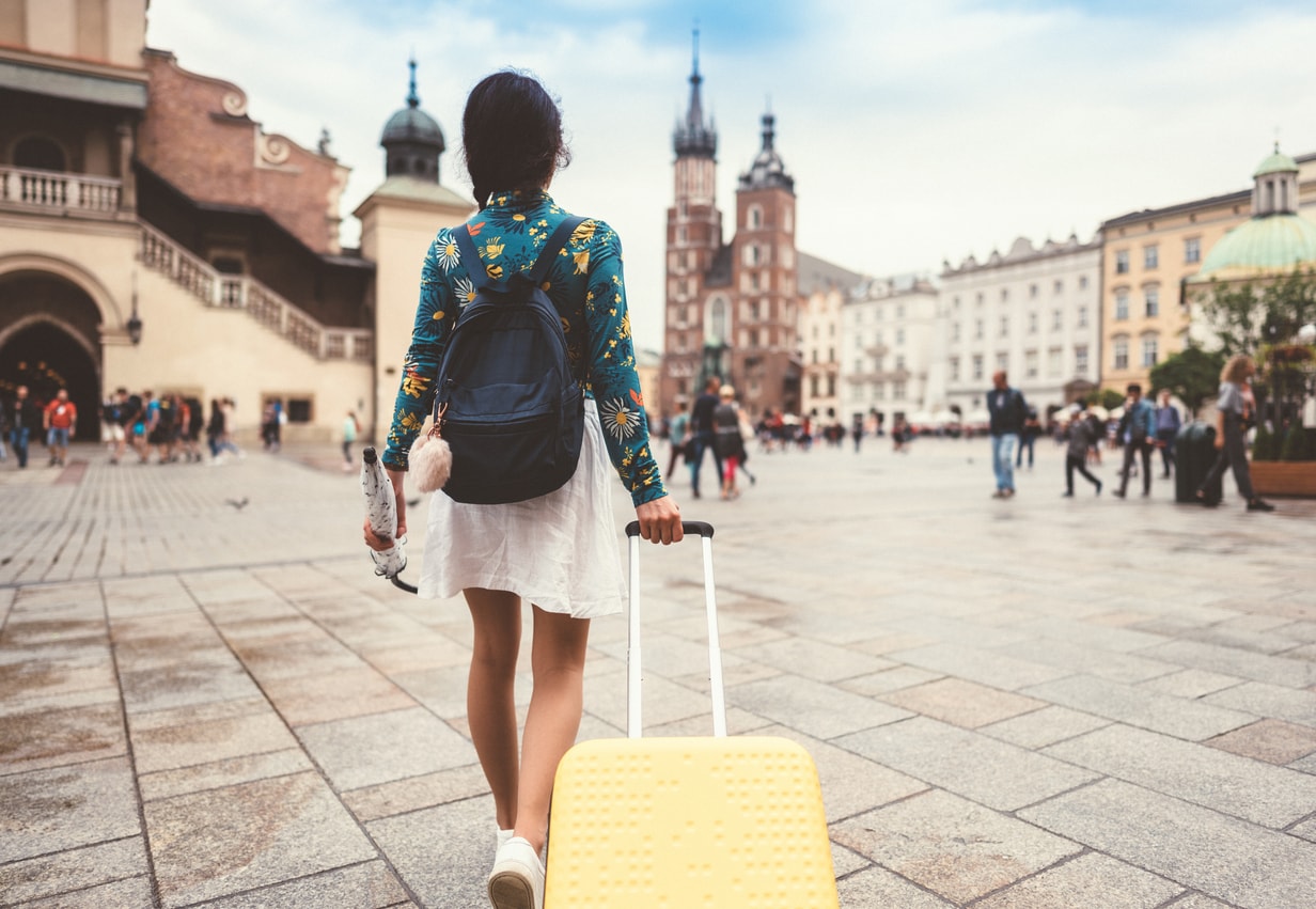 Young woman traveling in Krakow, Poland. 