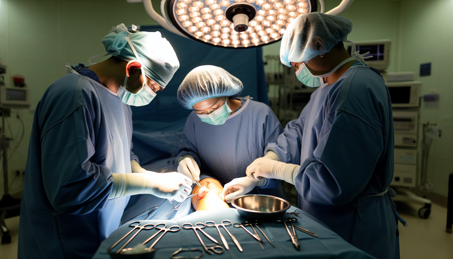 Photo of a surgical procedure for repairing a patellar tendon tear