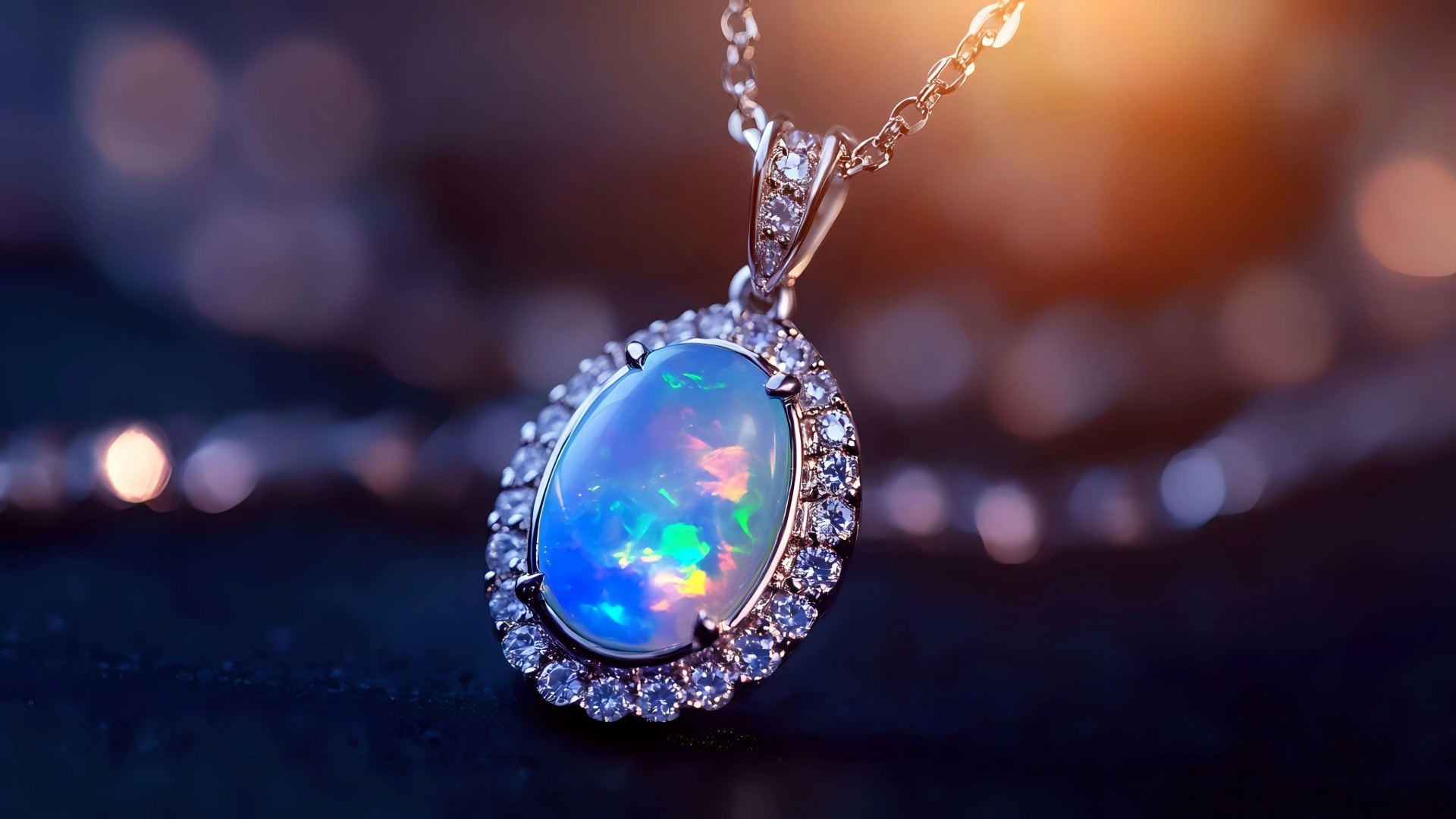 Highlighting the unique play-of-colour and iridescence of opal pendants to visually demonstrate their mesmerizing rainbow flashes.