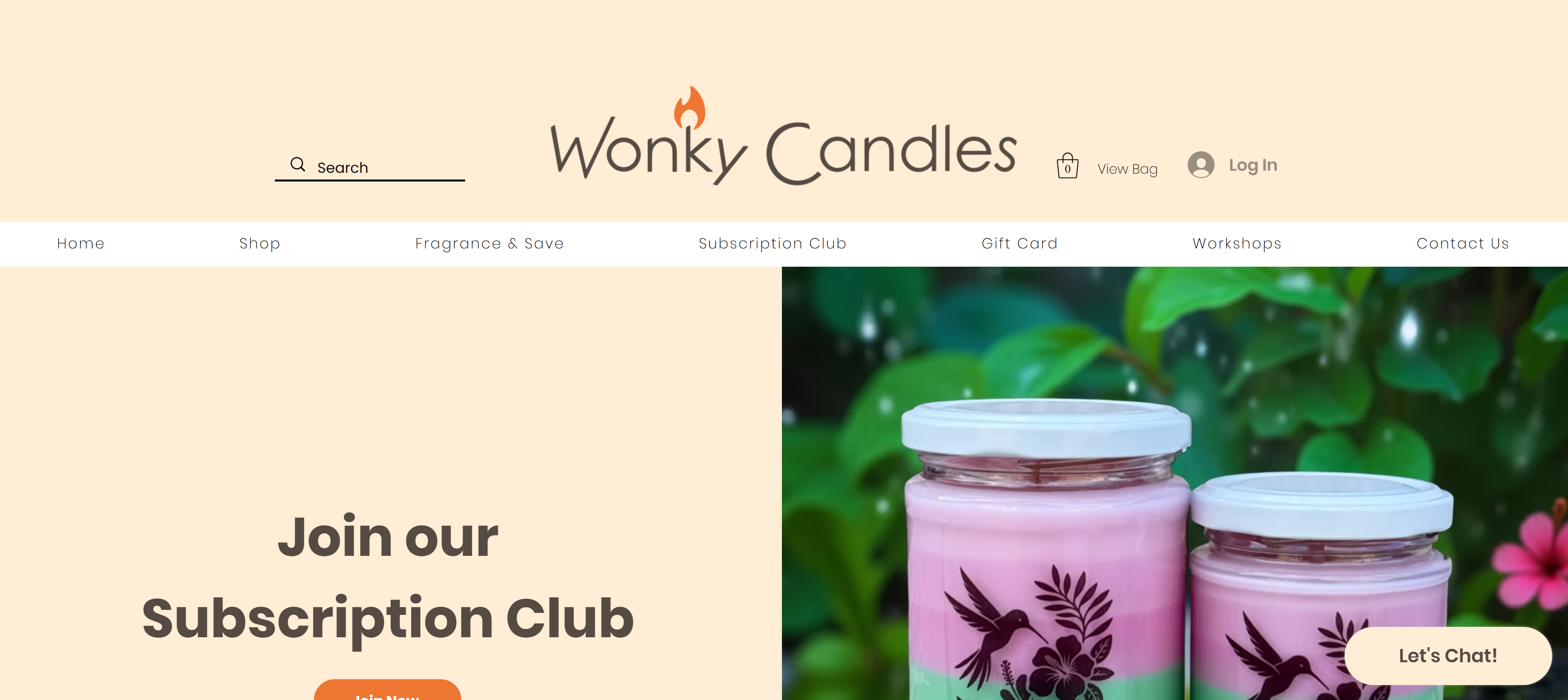 wonky candles landing page screenshot