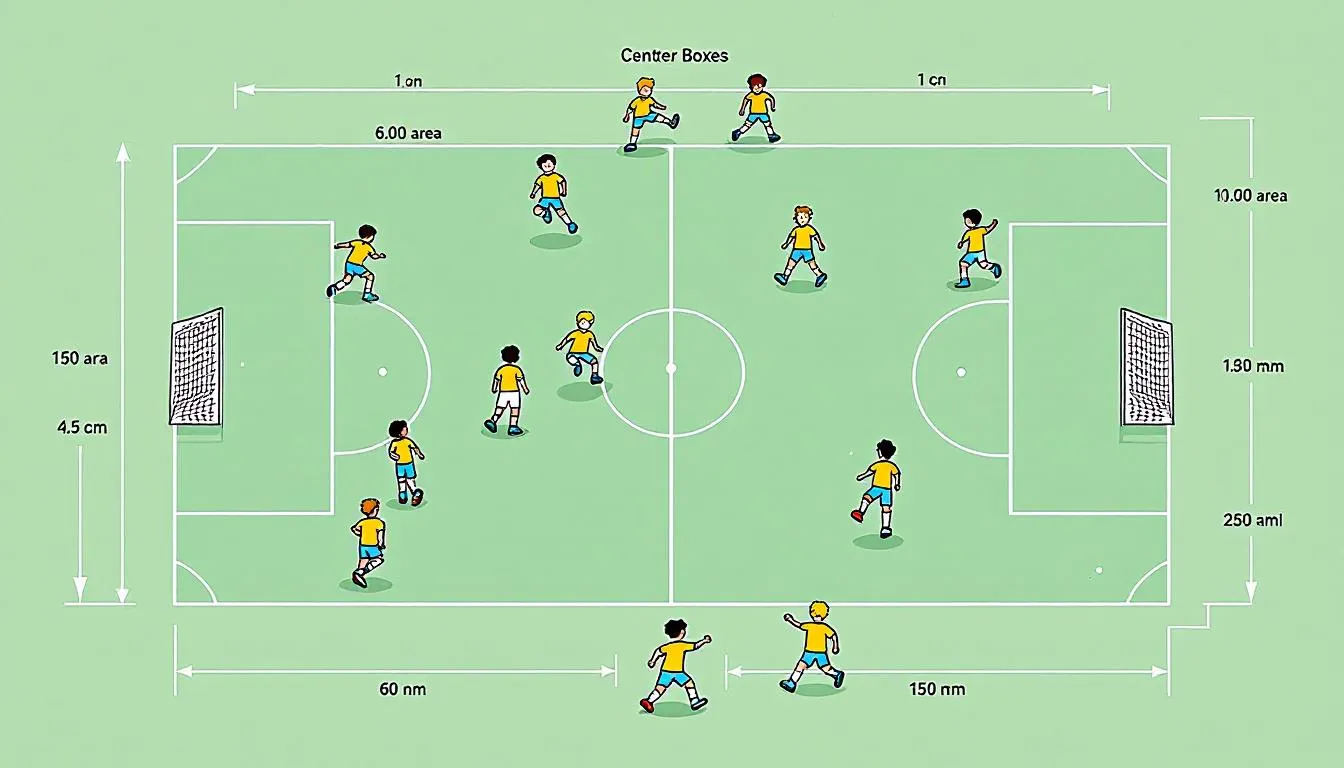 Youth players practicing on a soccer field designed for kids.