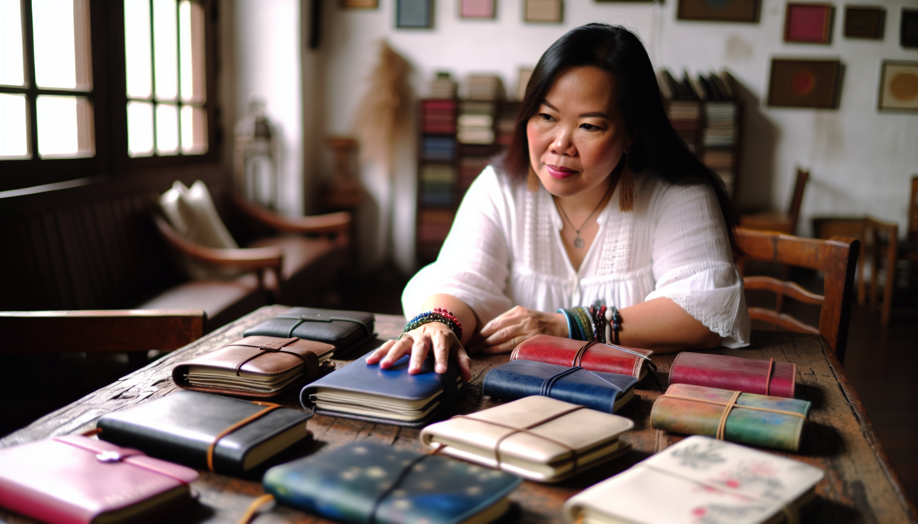 A person selecting a manifestation journal that resonates with their vision and goals, highlighting the importance of choosing the right journal