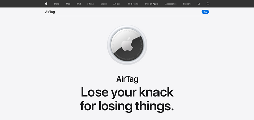 Screenshot of Apple's AirTag home page