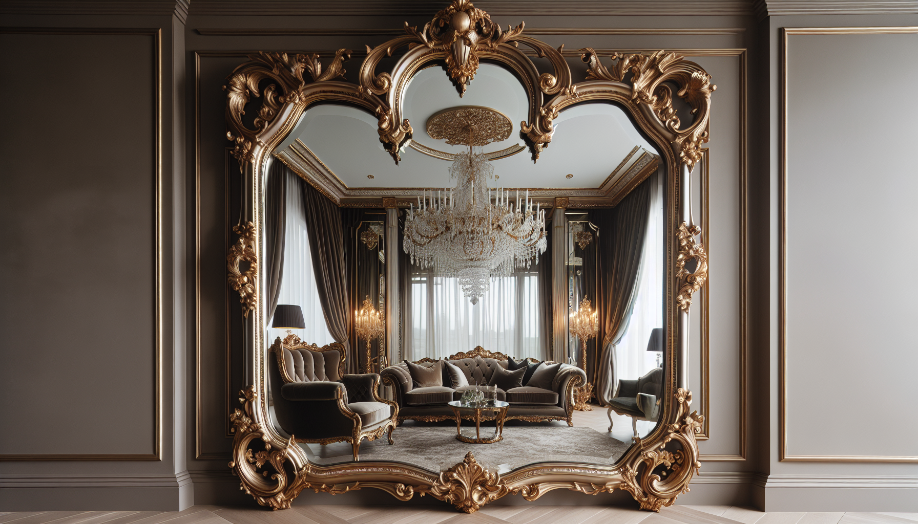 Statement mirror as a high-end accessory in a living room