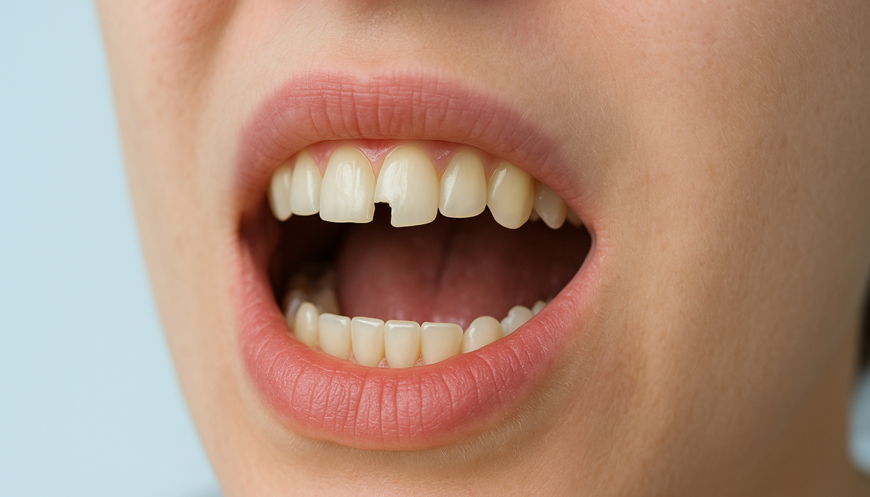 Brudd i tann: Hva gjør du? 10 Nærbilde av en munn som viser en brukket fortann med tydelig sprekk og naturlig belysning. brudd lukkede brudd åpent brudd bruddet beinbrudd hos beinet behandling tilfeller legg viktig får fall mulig legevakt oppstår komplikasjoner fleste oppstå skader bruddstedet behandlingen vanlig bruker åpne regel mer andre uker infeksjon smerter hevelse under eksempel sammen bør stilling blødning stor vanligste området mye mens flere ser derfor god alvorlige direkte huden gjennom mindre lege fire kraft tillegg vanskelig såret hånd treffer vridning utenfor høyt godt ligger bruk