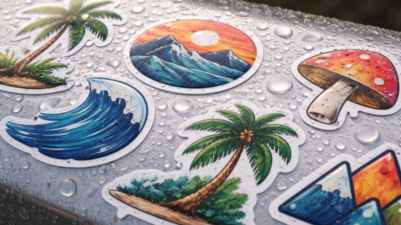 Printed vinyl repelling water droplets