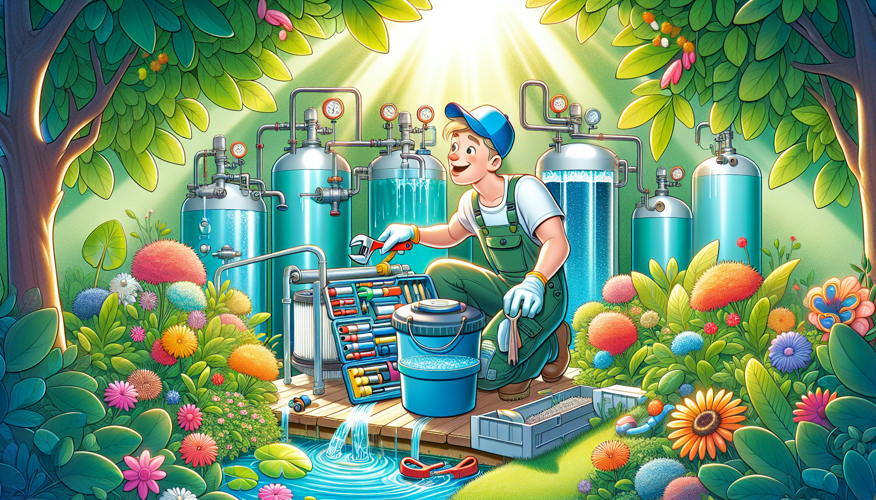 An illustration showing the maintenance of greywater systems.