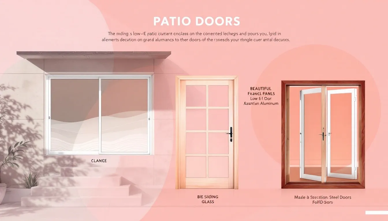 Different types of patio doors, including sliding and French styles.