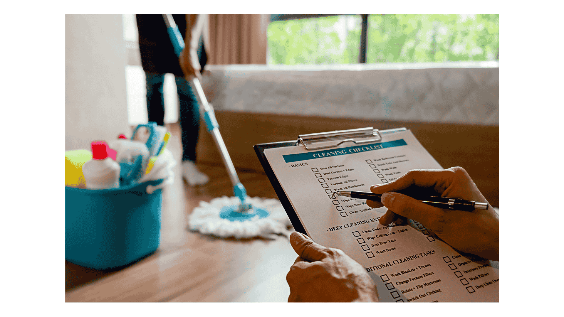 checklist being checked for cleaning 