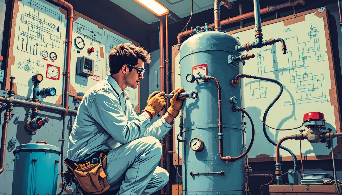 A technician servicing a water filtration system.