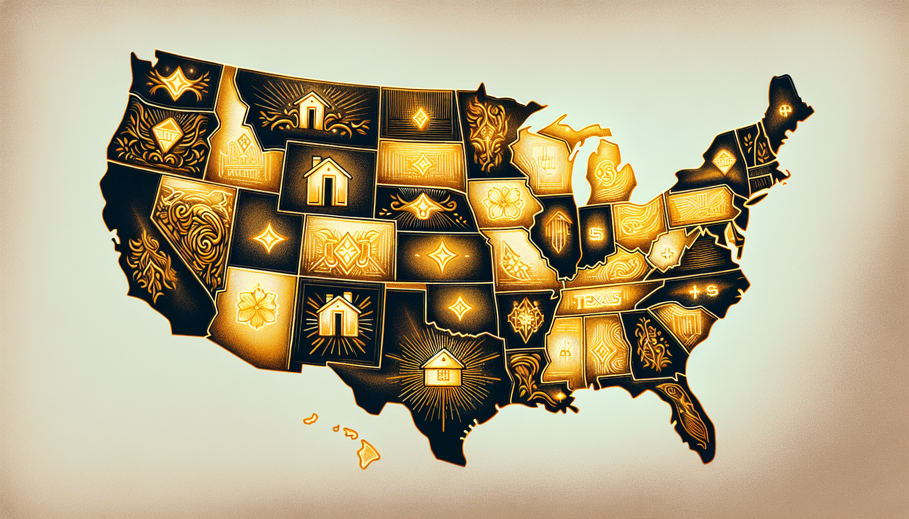 Illustration of a map of the United States with highlighted states for real estate investment