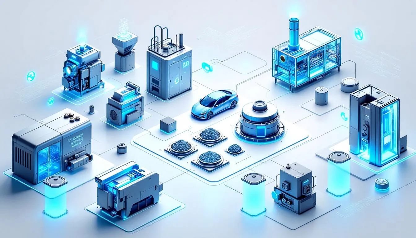 An image depicting essential machinery used in EV battery recycling facilities.