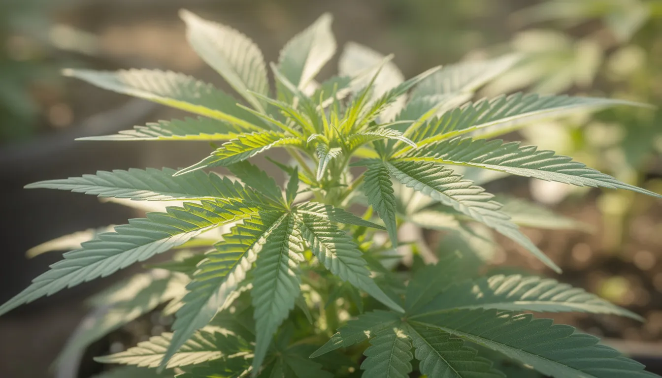 Die Abbildung zeigt eine Cannabispflanze mit leuchtend grünen Blättern, die im natürlichen Licht wächst. Diese Pflanze ist ein wichtiger Bestandteil des Themas Cannabis und wird häufig im Kontext des Medizinalcannabisgesetzes und des Cannabiskonsums diskutiert.