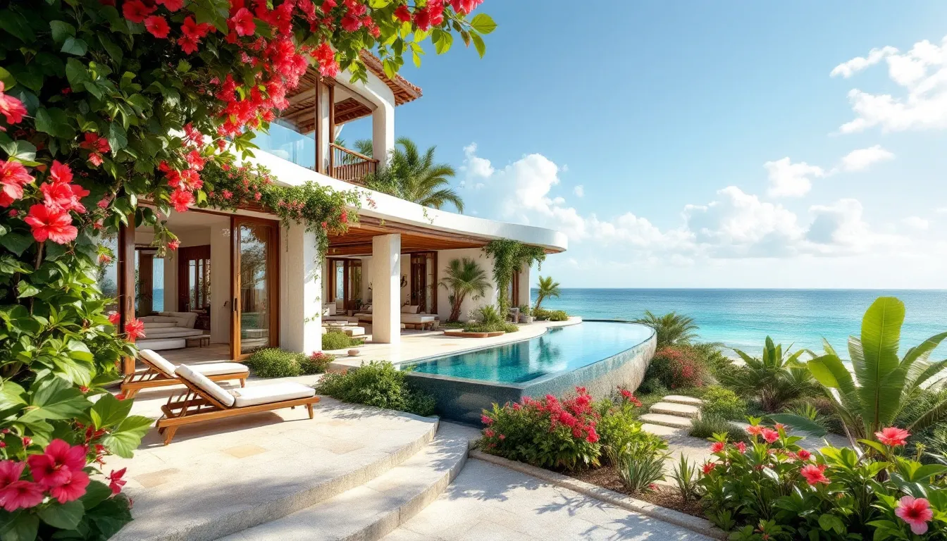 A beautiful beachfront villa in Tulum, showcasing luxury real estate.