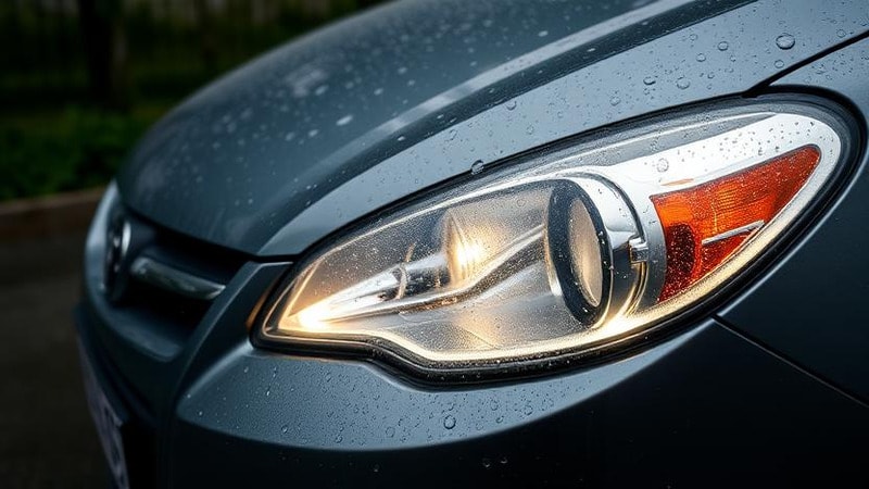 Car headlight with visible condensation inside