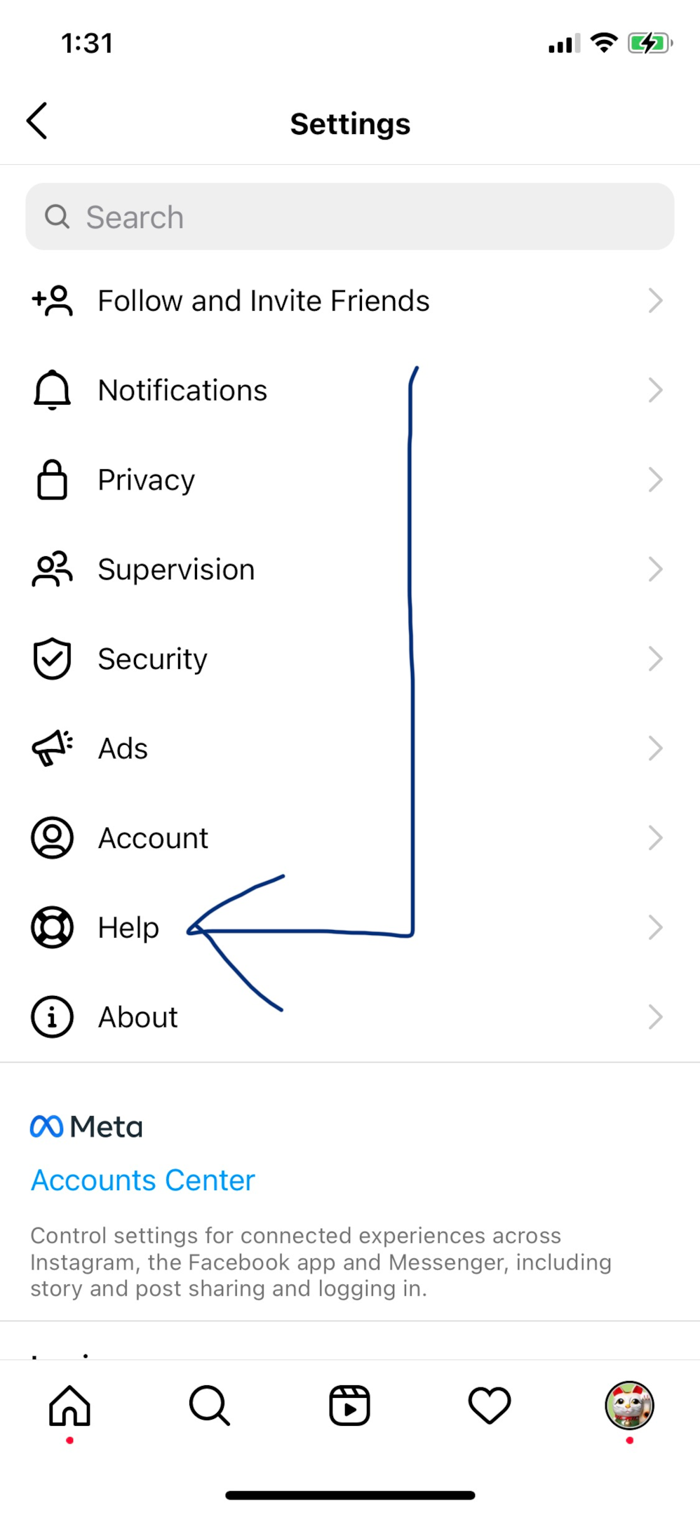 Screenshot of help option