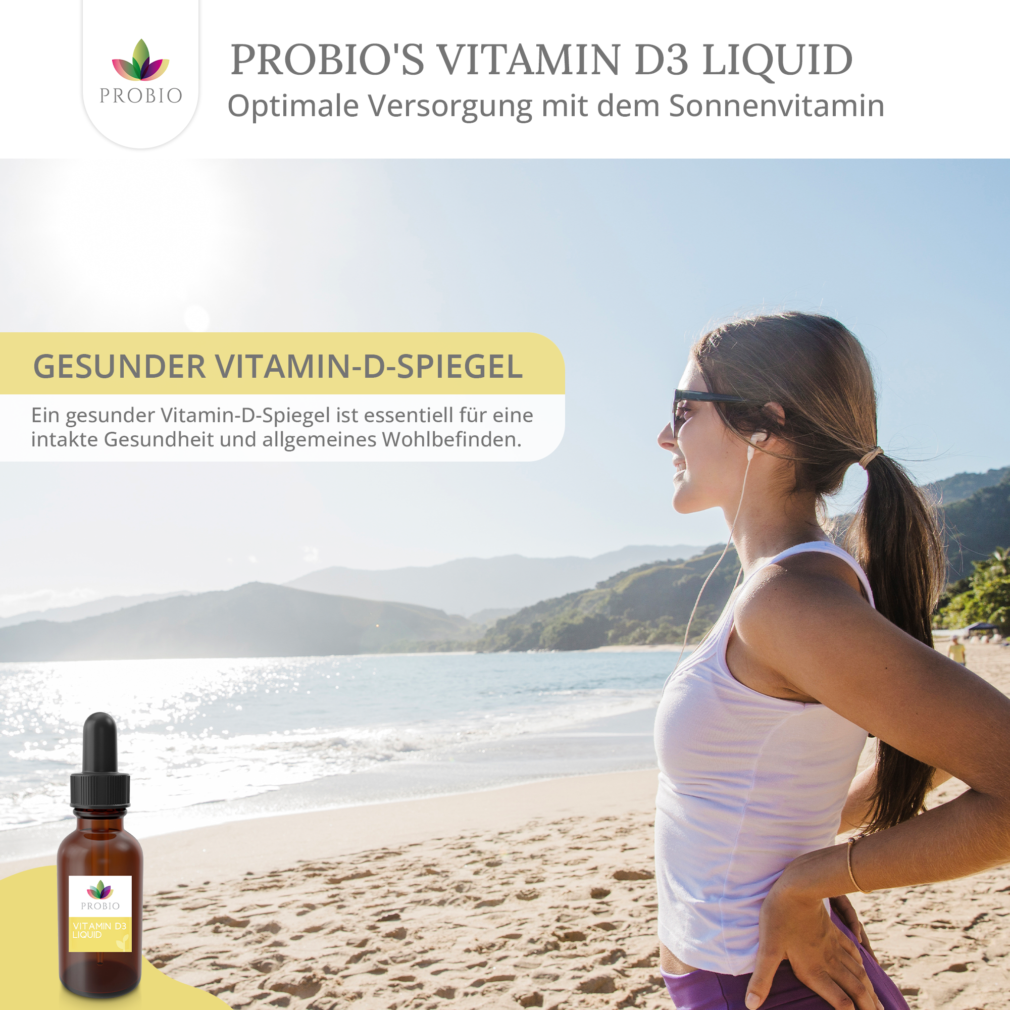 Probio's Vitamin D3 LIQUID: Zur Vorbeugung von Osteoporose und zur Unterstützung vom Knochenaufbau.