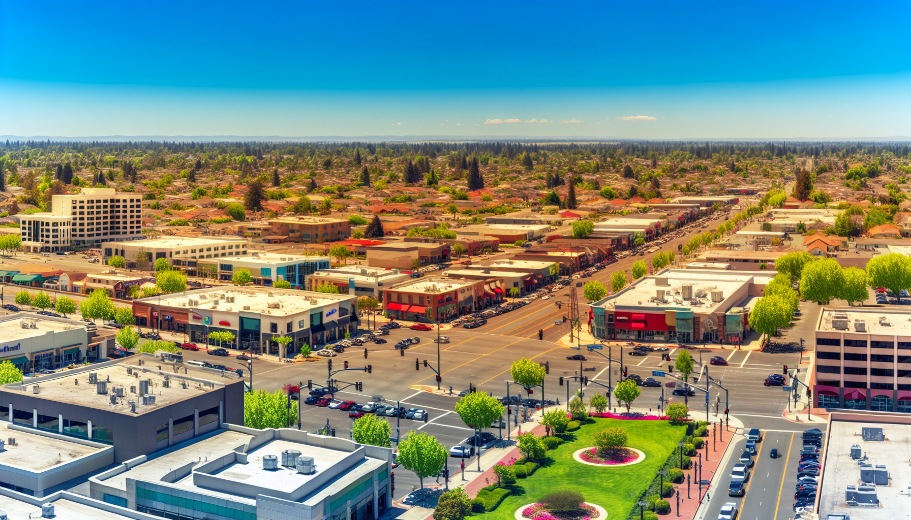 A panoramic view of Rancho Cordova, CA, showcasing the city and its local employers