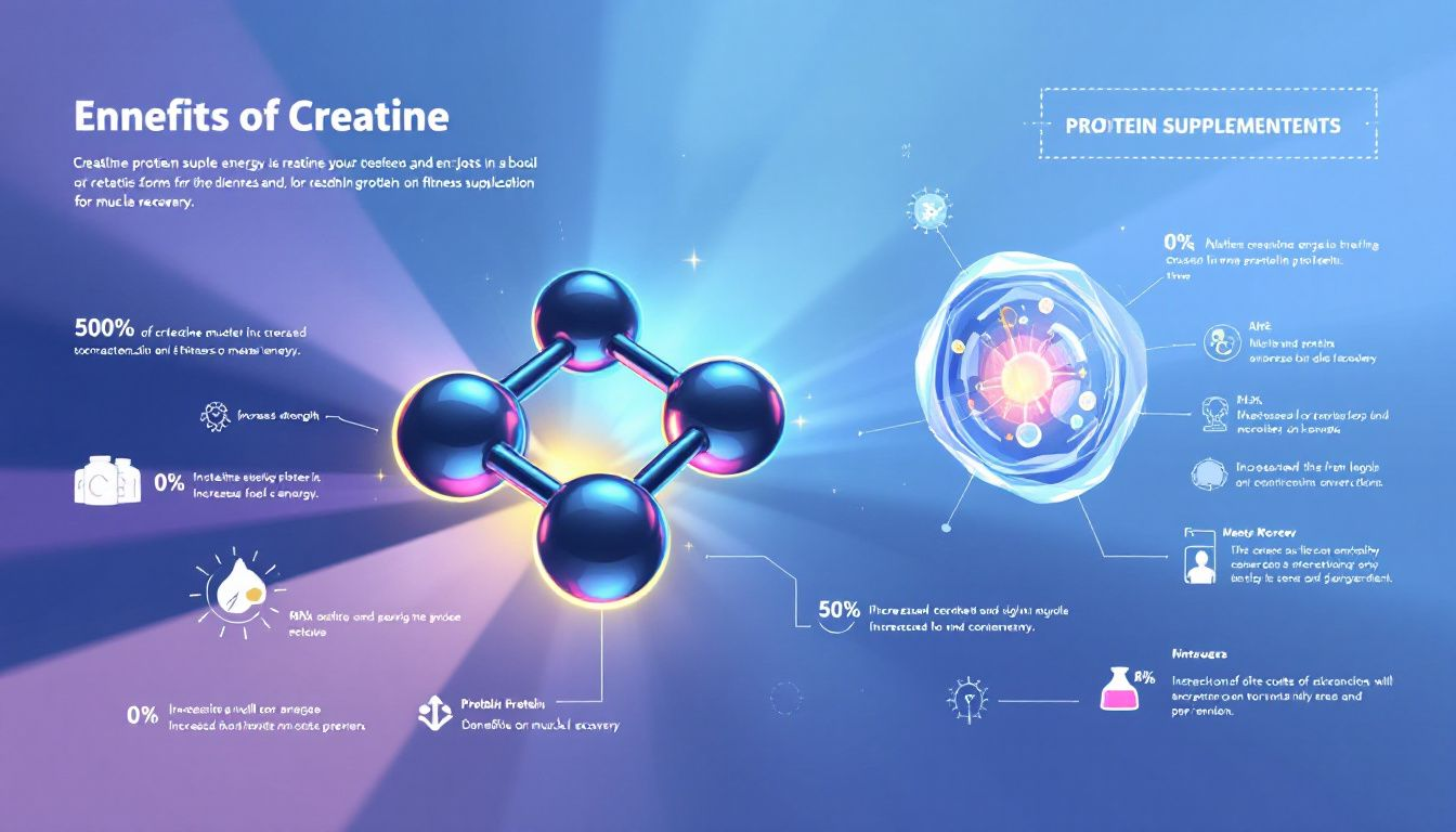 An illustration showing the structure of creatine, a naturally occurring compound, in relation to muscle growth.