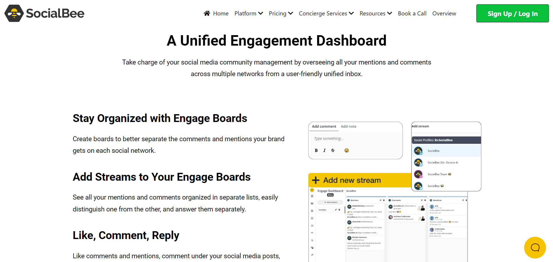SocialBee's engagement dashboard