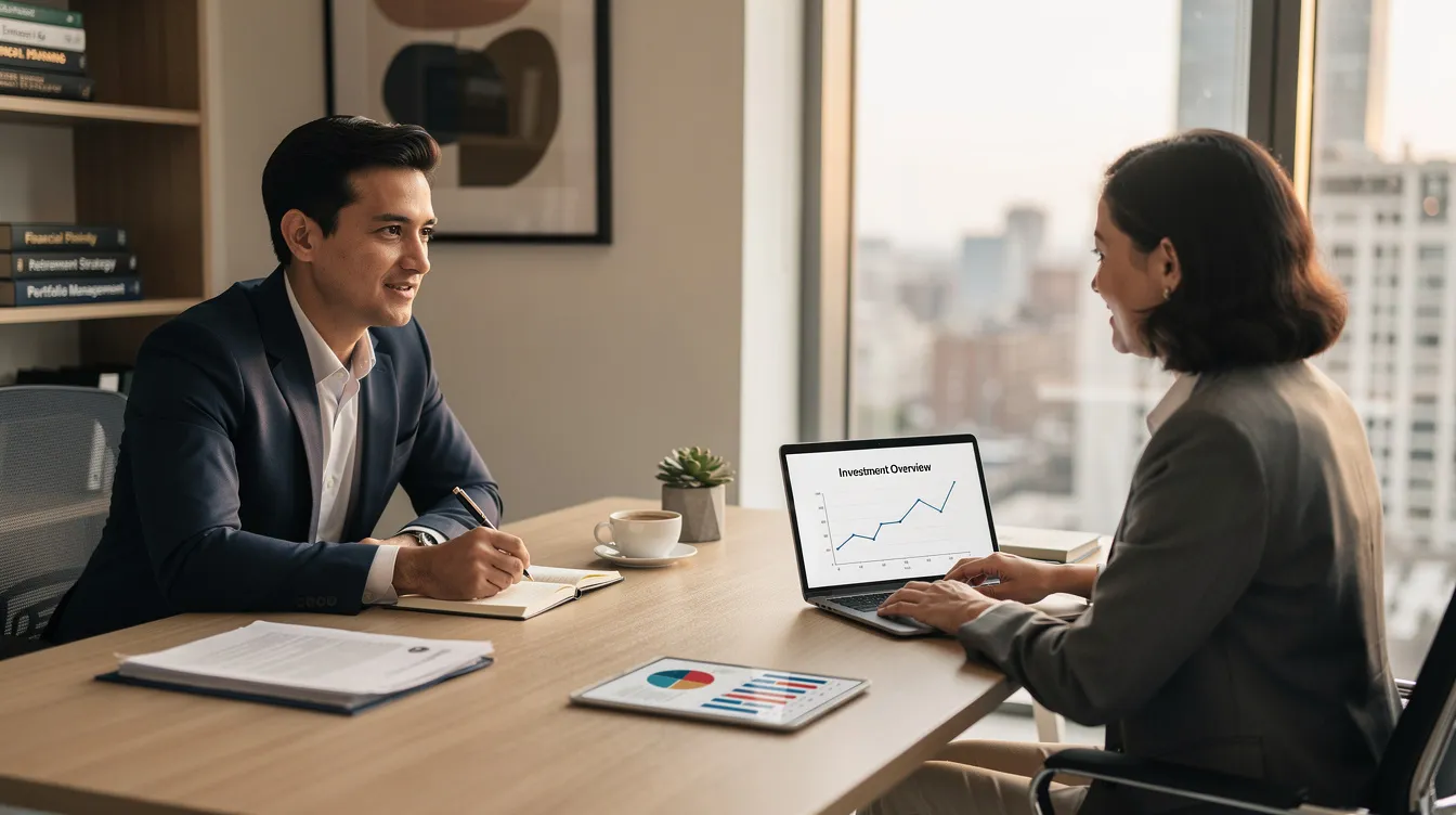 A financial advisor is seated across from a client in a quiet office, discussing the implications of inheriting an annuity and the associated tax consequences. The advisor is explaining how different annuity contracts can affect taxable income and the potential benefits of lump sum payments versus periodic payments.