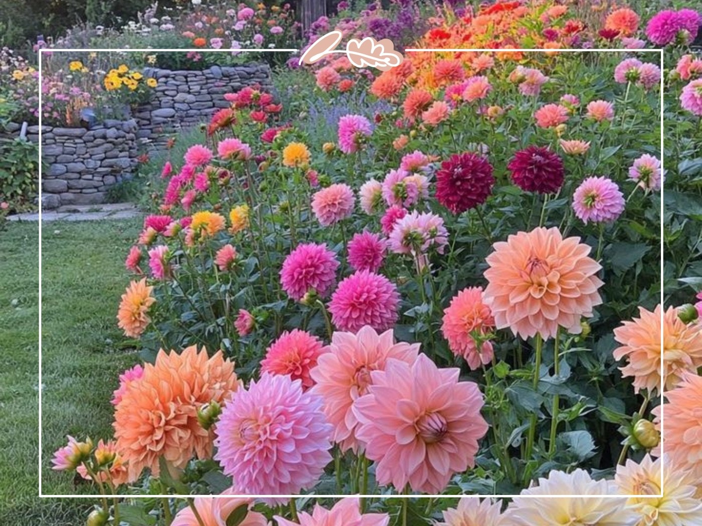Terraced garden with blooming peach, pink, and yellow dahlias – Top 50 Flower Species blog by Fabulous Flowers & Gifts.