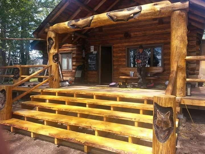 A custom deck made with dozens of wood carvings. 