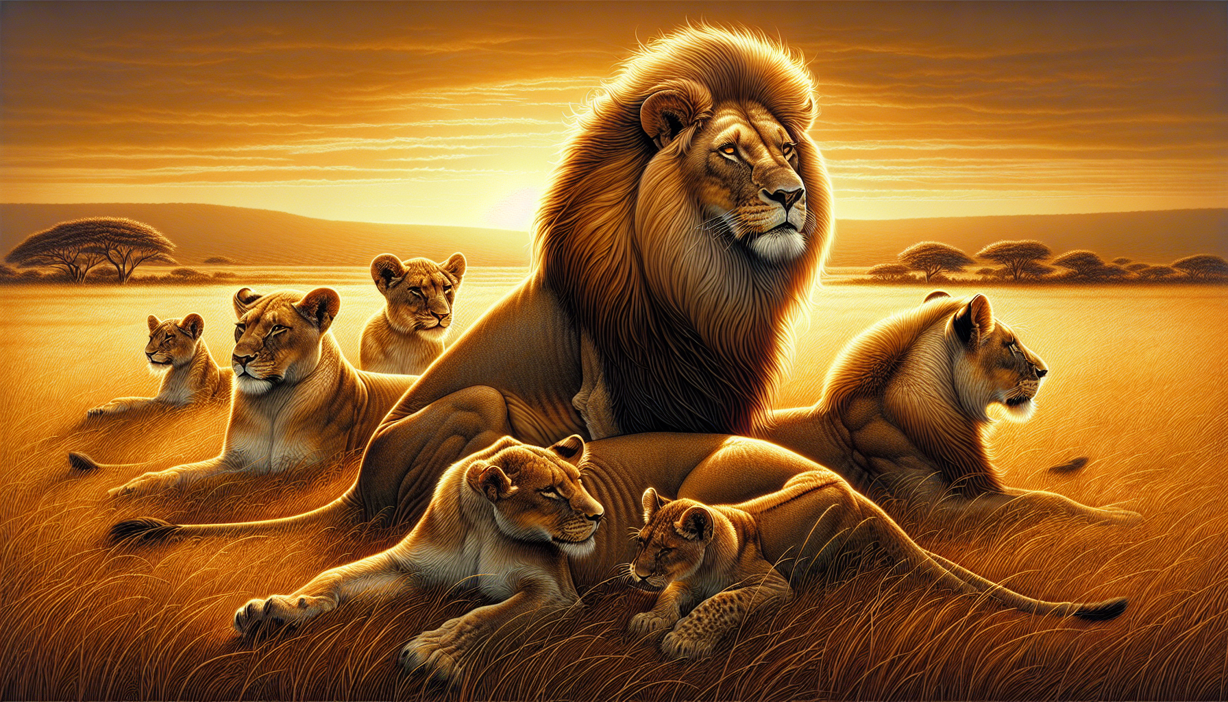 Illustration of African lions in the savannah