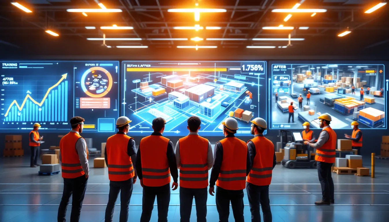 Warehouse workers engaged in training and development for improved operations.