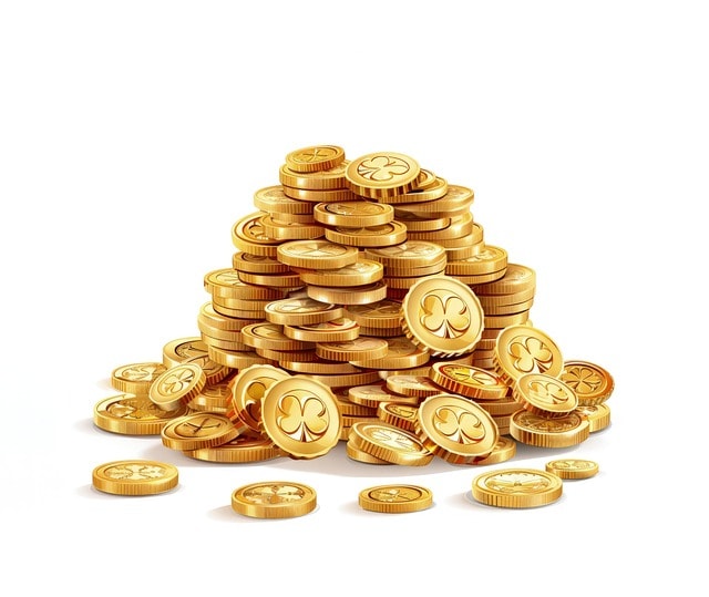 ai generated, gold, wealth, coins, gold coin, clover, piece, money, finance, treasure, pile, background, patricks day, trefoil, st patricks day, patrick, ireland, irish, mythology, leprechaun, gold, coins, coins, coins, coins, coins, gold coin, gold coin, gold coin