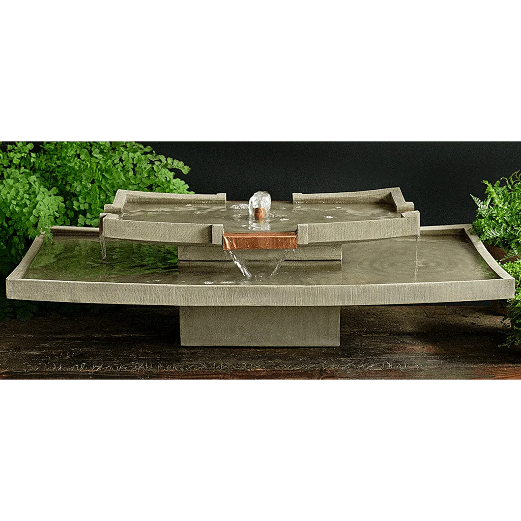 Image of the peaceful and exotic design of the Campania International Katsura Fountain, a small tabletop water feature that adds a touch of elegance and relaxation to any outdoor space.