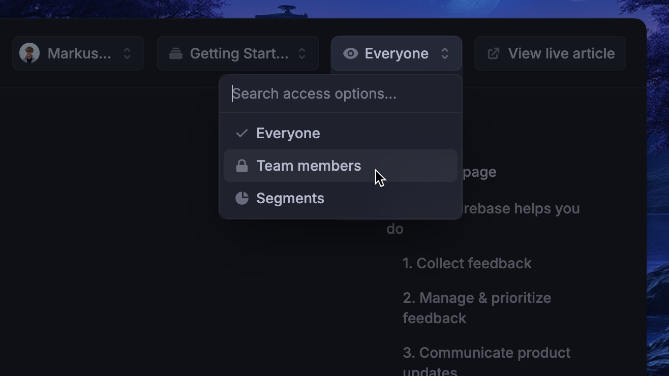 Help Center privacy controls in Featurebase.
